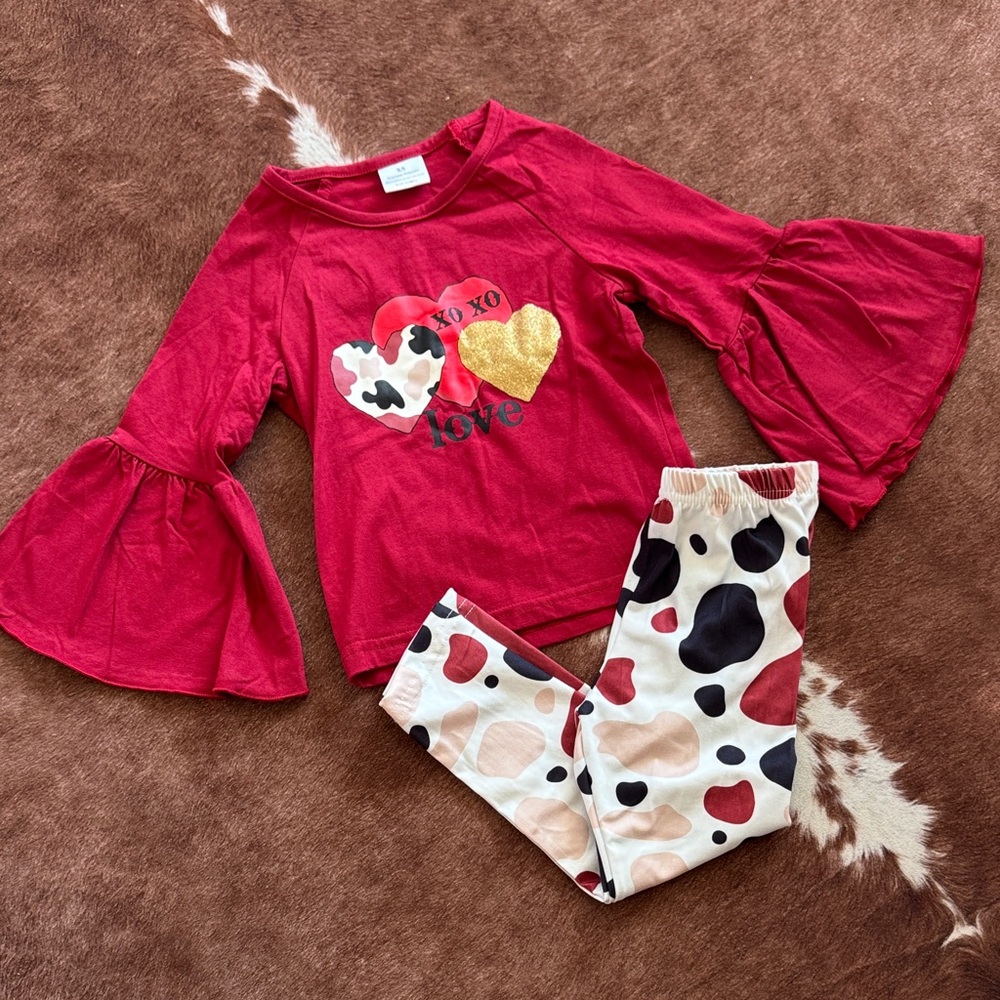 XOXO Red Bell Sleeve Top and Leggings Set